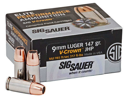 Sig Sauer E9MMA350 Elite Performance V-Crown 
9mm Luger 147 GR Jacketed Hollow Point 50 Bx/ 20 Cs