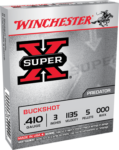 Winchester Ammo XB413 Super-X 410 Gauge 3" Copper-Plated Lead 5 Pellets 000 Buck 5 Bx/ 50 Cs