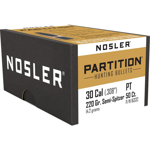 Nosler Partition Bullets .30 Cal. 220 gr. Spitzer Point 50 pk.