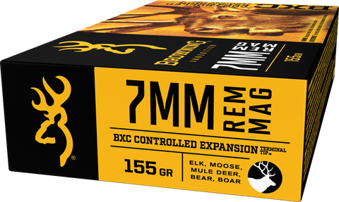 Browning Ammo B192200071 BXC Controlled Expansion 7mm Rem Mag 155 GR Terminal Tip 20 Bx/ 10 Cs