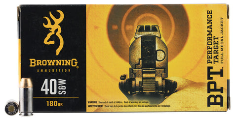 Browning Ammo B191800401 BPT Performance 40 Smith & Wesson 180 GR Full Metal Jacket 50 Bx/ 10 Cs