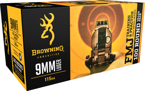 Browning Ammo B191800094 Training & Practice 9mm Luger 115 GR Full Metal Jacket 100 Bx/ 5 Cs - 100 Rounds