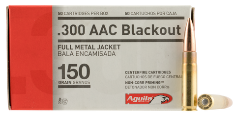 Aguila 1E300110 300 AAC Blackout/Whisper (7.62x35mm) 150 GR Full Metal Jacket Boat Tail 50 Bx/ 20 Cs