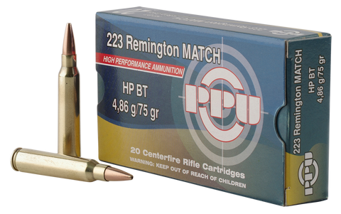 PPU PPM2232 Match 223 Remington/5.56 NATO 75 GR Hollow Point Boat Tail 20 Bx/ 50 Cs