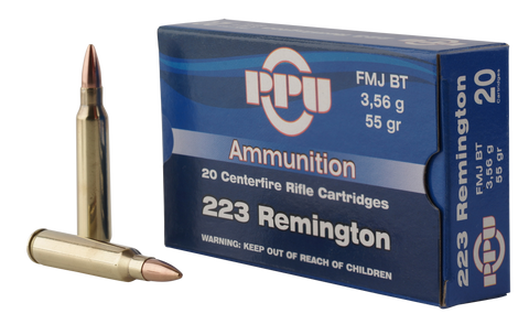 PPU PP223F1 Standard Rifle 223 Remington/5.56 NATO 55 GR Full Metal Jacket Boat Tail 20 Bx/ 50 Cs
