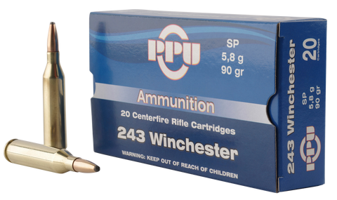 PPU PP2431 Standard Rifle 243 Winchester 90 GR Soft Point 20 Bx/ 10 Cs