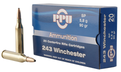 PPU PP2431 Standard Rifle 243 Winchester 90 GR Soft Point 20 Bx/ 10 Cs