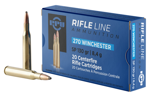 PPU PP2701 Standard Rifle 270 Winchester 130 GR Soft Point 20 Bx/ 10 Cs