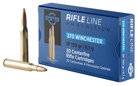 PPU PP2702 Standard Rifle 270 Winchester 150 GR Soft Point 20 Bx/ 10 Cs