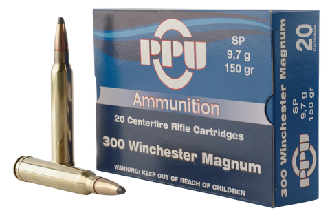 PPU PP3001 Standard Rifle 300 Winchester Magnum 150 GR Soft Point 20 Bx/ 10 Cs