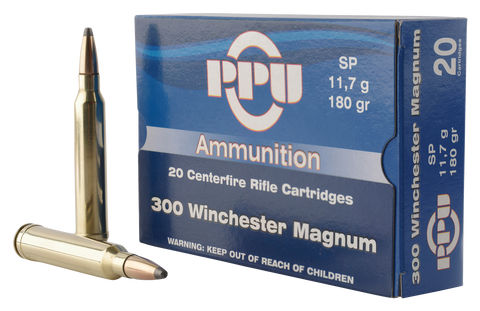 PPU PP3003 Standard Rifle 300 Winchester Magnum 180 GR Soft Point 20 Bx/ 10 Cs