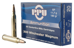 PPU PP3003 Standard Rifle 300 Winchester Magnum 180 GR Soft Point 20 Bx/ 10 Cs