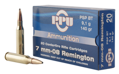 PPU PP3002 Metric Rifle 7mm-08 Remington 140 GR Pointed Soft Point Boat Tail 20 Bx/ 10 Cs