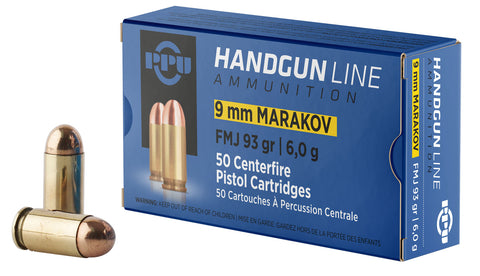 PPU PPH9MF Handgun 9x18 Makarov 93 GR Full Metal Jacket 50 Bx/ 20 Cs