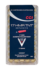 CCI 0053 Varmint 17 Hornady Magnum Rimfire (HMR) 17 GR TNT JHP 50 Bx/ 40 Cs