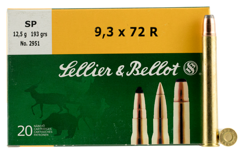 Sellier & Bellot SB9372RA Rifle 9.3mmX72R 193 GR Soft Point 20 Bx/ 20 Cs
