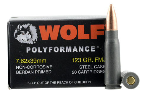 Wolf 762BFMJ Performance 7.62x39mm Bimetal FMJ 123 GR 20Bx/50Cs 1000 Rds Total - 1000 Rounds