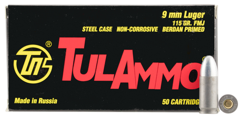 Tulammo TA919150 Centerfire Handgun 9mm Luger 115 GR FMJ 50 Bx/ 20 Cs