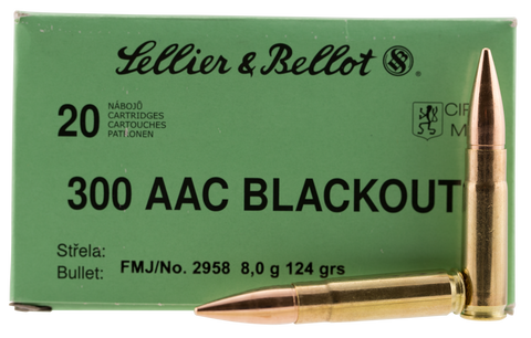 Sellier & Bellot 300BLKA Rifle 300 AAC Blackout 124 GR Full Metal Jacket 20 Bx/ 50 Cs