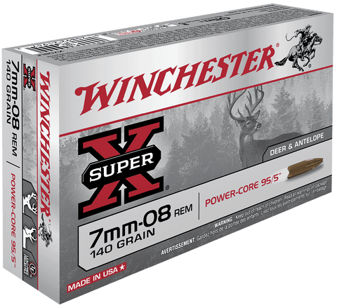 Winchester Ammo X708LF Super-X 7mm-08 Remington 140 GR Power Core 20 Bx/ 10 Cs