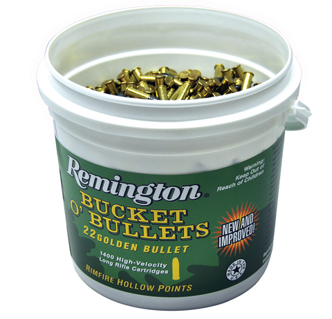 Remington Ammunition 1622B Golden Bullet High Velocity Bucket O''Bullets 22 Long Rifle (LR) 36 GR Plated Hollow Point 1400 Bucket/ 4 C - 5600 Rounds