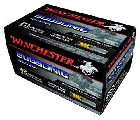 Winchester Ammo W22SUB42U 42 Max 22 Long Rifle 42 GR Subsonic Hollow Point 50 Bx/ 100 Cs