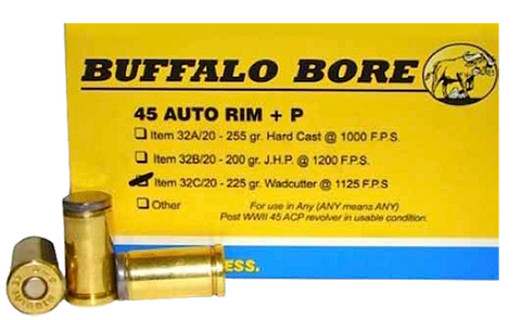 Buffalo Bore Ammunition 32C/20 45 Auto Rim +P 225GR Wadcutter 20Box/12Case