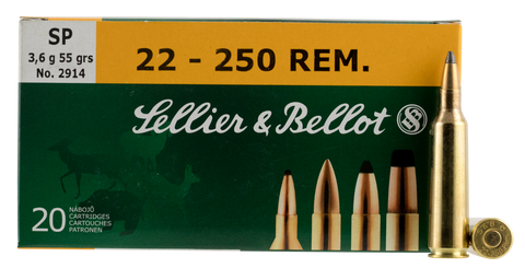Sellier & Bellot SB22250B Rifle 22-250 Rem 55 GR Soft Point 20 Bx/ 25 Cs