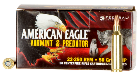 Federal AE2225050VP American Eagle 22-250 Remington 50 GR JHP 50 Bx/ 5 Cs