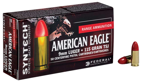 Federal AE9SJI American Eagle 9mm Luger 115 GR Total Syntech Jacket 50 Bx/ 10 Cs