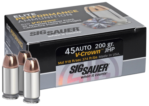 Sig Sauer E45AP2-20 V-Crown JHP 45 ACP 230 GR JHP 20Box/10Case