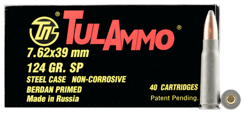 Tulammo UL076214 Centerfire Rifle 7.62X39mm 154 GR Spitzer 40 Bx/ 25 Cs