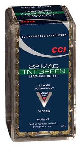 CCI Ammo Green Lead Free 22Wmr 2050fps. 30gr. TNT 50-Pack