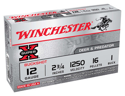Winchester Ammo Super-X 12Ga. 2.75" 1250fps. #1Bk 16-Pellets 5-Pack.