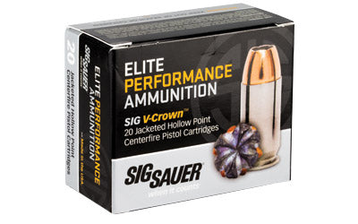 Sig Sauer Elite Performance V-Crown Ammunition, 40SW, 165 Grain, Jacketed Hollow Point, 20 Round Box E40SW1-20