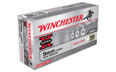Winchester USA, 9MM, 124 Grain, Brass Enclosed Base Clean, 50 Round Box WC92