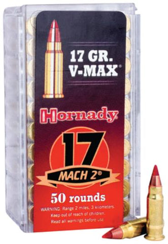 Hornady Hunting, 17 Hornady Mach 2, 17 Grain, V-Max, 50 Round Box 83177