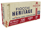 Fiocchi 9X18 Heritage 9x18mm Ultra 100 gr Full Metal Jacket Truncated-Cone (TCFMJ) 50 Per Box/20 Cs