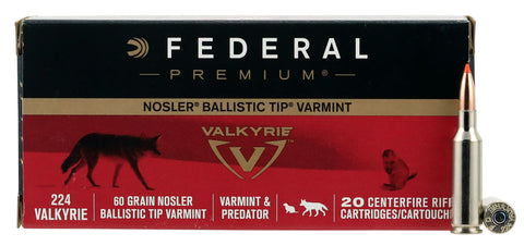 Federal P224VLKBT1 Premium 224 Valkyrie 60 GR Nosler Ballistic Tip 20 Bx/ 10 Cs