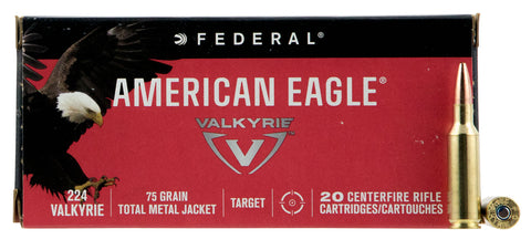 Federal AE224VLK1 American Eagle Rifle 224 Valkyrie 75 GR Total Metal Jacket 20 Bx/ 25 Cs