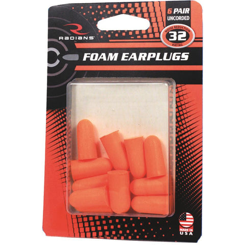 Radians Resistor 32 Foam Ear Plugs Uncorded Orange 6 pk.