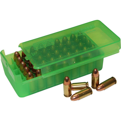 MTM Slide Side Handgun Ammo Box 45 ACP Clear/Green 50 rd.