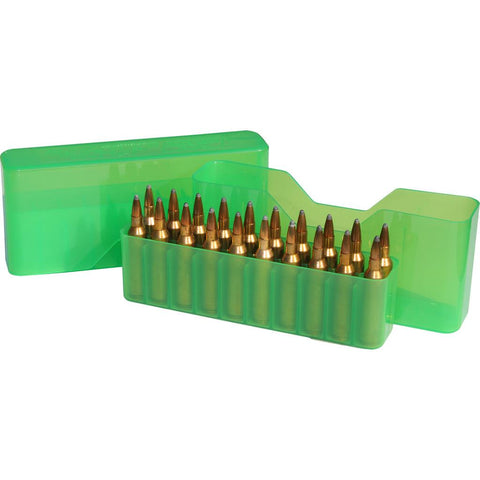 MTM Slip Top Rifle Ammo Box 22-250 30-30 6.5Gren 7.62 Clear/Green 20 rd.