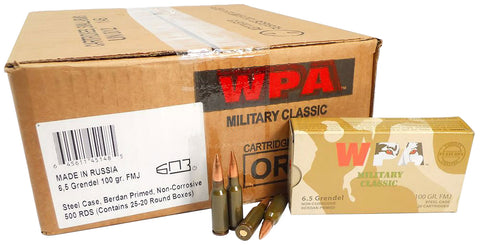 Wolf MC65GRENFMH Military Classic Rifle 6.5mm Grendel 100 GR Full Metal Jacket 20 Bx/ 25 Cs 500 Total (Case) - 500 Rounds