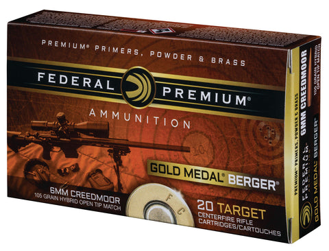 Federal GM65CRDBH1 Gold Medal 6mm Creedmoor 105 GR Boat Tail Hollow Point 20 Bx/ 10 Cs