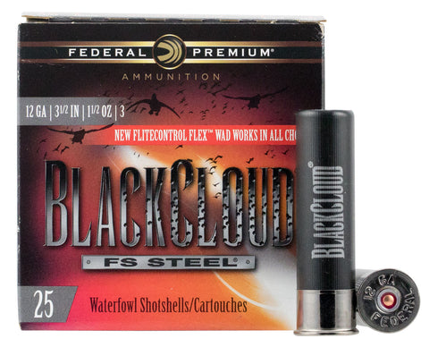 Federal PWBX1343 Black Cloud FS Steel 12 Gauge 3.50" 1 1/2 oz 3 Shot 25 Bx/ 10 Cs