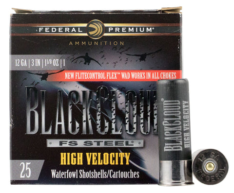 Federal PWBX1431 Black Cloud FS Steel High Velocity 12 Gauge 3" 1 1/8 oz 1 Shot 25 Bx/ 10 Cs