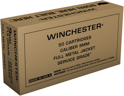 Winchester Ammo SG9W Service Grade 9mm Luger 115 GR Full Metal Jacket 50 Bx/ 10 Cs
