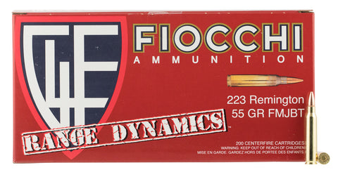 Fiocchi 223ARD Range Dynamics 223 Remington/5.56 NATO 55 GR Full Metal Jacket Boat Tail 200 Bx/ 5 Cs - 200 Rounds