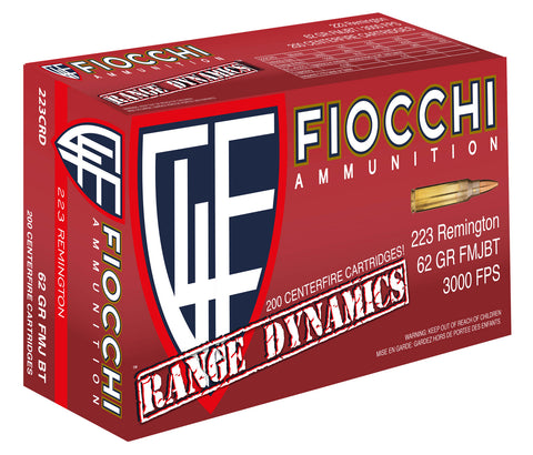 Fiocchi 223CRD Range Dynamics 223 Remington/5.56 NATO 62 GR Full Metal Jacket Boat Tail 200 Bx/ 5 Cs - 200 Rounds